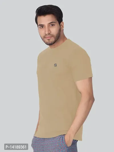 Reliable Beige Cotton Blend Solid Round Neck Tees For Men- Pack Of 2-thumb3