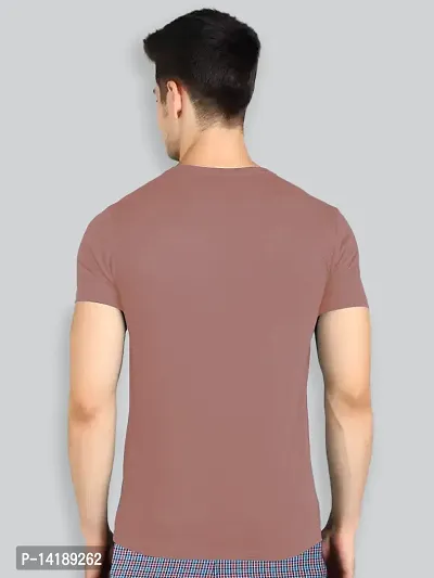 Reliable Peach Cotton Blend Solid Round Neck Tees For Men- Pack Of 2-thumb2