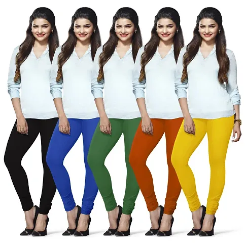 Stylish Cotton Solid Leggings For Women - Pack Of 5