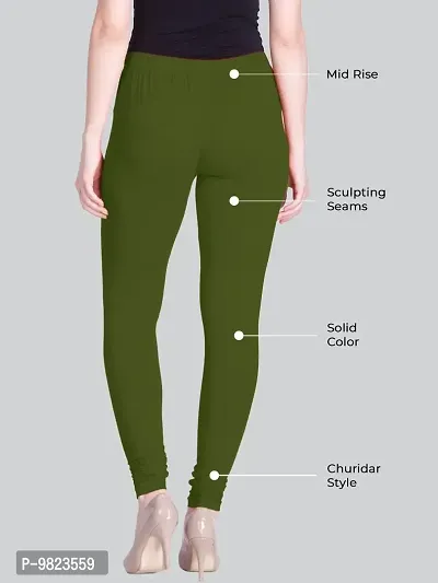 LYRA Women ARMY GREEN Cotton Churidar Leggings-thumb2