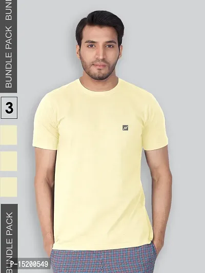 Reliable Yellow Cotton Blend Solid Round Neck Tees For Men-thumb0