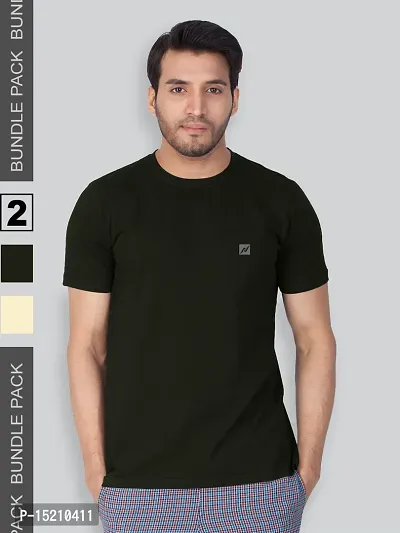 Men Solid Round  Neck Assorted T-Shirt Pack of 2