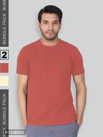 Men Solid Round  Neck Assorted T-Shirt Pack of 2