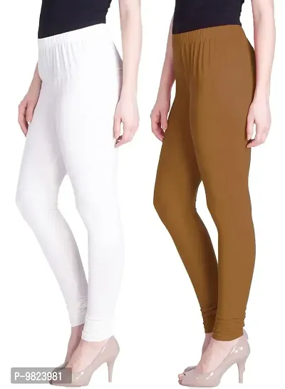 Lyra Women's Regular (Churidar Leggings_White,Tan Brown_Free Size)