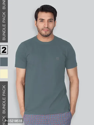 Men Solid Round  Neck Assorted T-Shirt Pack of 2