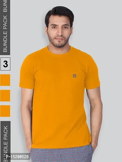 Reliable Orange Cotton Blend Solid Round Neck Tees For Men