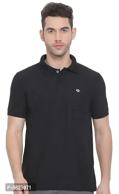 Lux Nitro Men's Black Cotton Polo T-Shirt with Pocket (Size : Small)