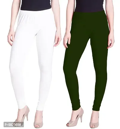 Lyra Women's Regular (Churidar Leggings_White,Bottle Green_Free Size)-thumb0