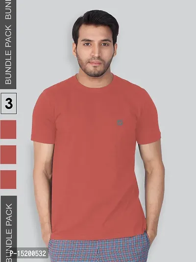 Reliable Pink Cotton Blend Solid Round Neck Tees For Men-thumb0