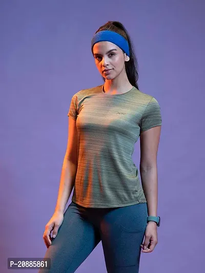 Elegant Dri Fit Round Neck Polyester Fabric  Olive Play Active Wear Top-thumb3