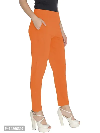 Elegant Orange Cotton Solid Trousers For Women-thumb3