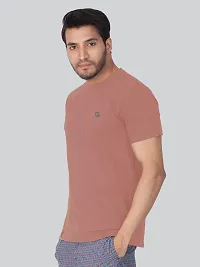 Reliable Brown Cotton Blend Solid Round Neck Tees For Men-thumb2