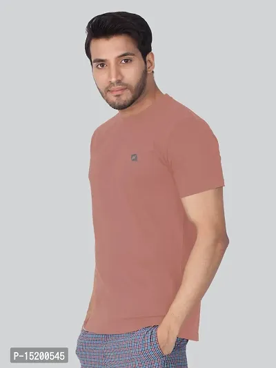 Reliable Brown Cotton Blend Solid Round Neck Tees For Men-thumb3