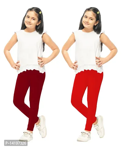 Stylish Multicoloured Cotton Solid Leggings For Girls Pack of 2