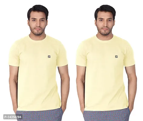 Reliable Yellow Cotton Blend  Round Neck Tees For Men Pack Of 2