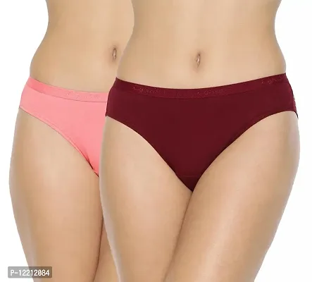 Stylish Fancy Cotton Blend Low-rise Outer Elastic Solid Bikini Panty Combo For Women Pack Of 2