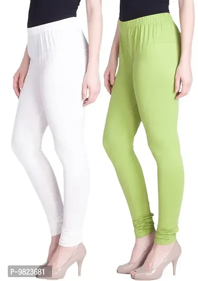 Lyra Women's Regular (Churidar Leggings_White,Parrot Green_Free Size)