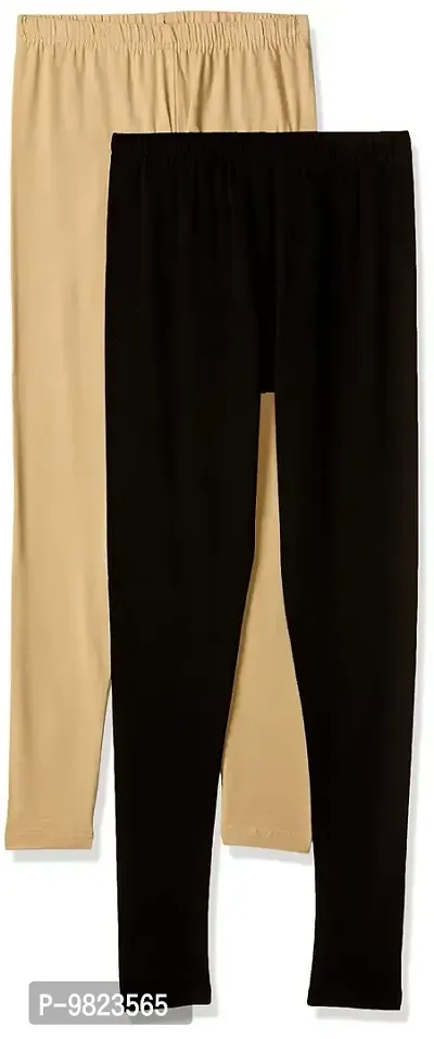 LYRA Girls' Slim Fit Leggings (Pack of 2) (LYRA_KL_2PC_Black & Beige_9-10Y)