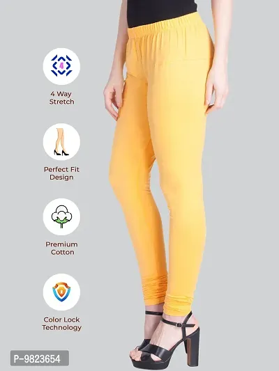 LYRA Women PASTEL YELLOW Cotton Churidar Leggings-thumb3