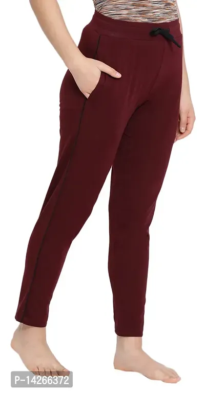 Elegant Maroon Cotton Blend Solid Trousers For Women-thumb4