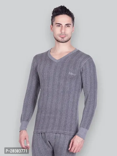 Stylish Grey Cotton Solid Long Sleeves Thermal Tops For Men-thumb0