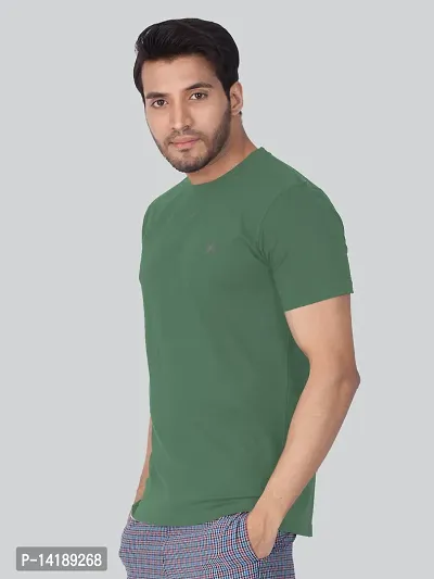 Reliable Green Cotton Blend Solid Round Neck Tees For Men- Pack Of 2-thumb3