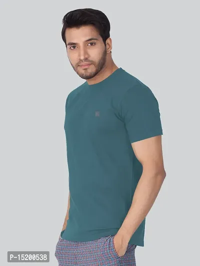 Reliable Blue Cotton Blend Solid Round Neck Tees For Men-thumb3