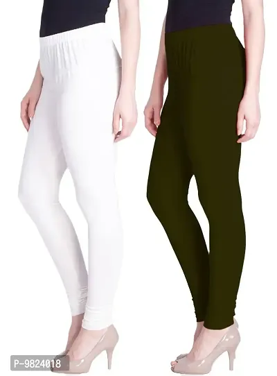 Lyra Women's Regular (Churidar Leggings_White,Olive_Free Size)