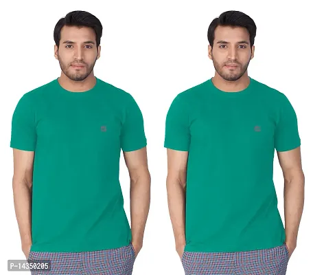 Reliable Green Cotton Blend  Round Neck Tees For Men Pack Of 2