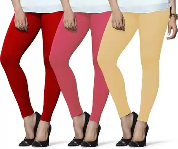 Stylish Cotton Solid Leggings For Women - Pack Of 3