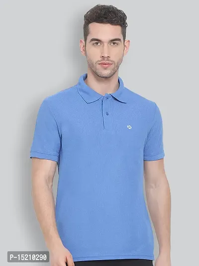 Men Solid Polo Neck Bright Blue T-shirt