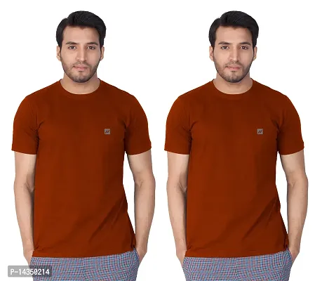 Reliable Maroon Cotton Blend  Round Neck Tees For Men Pack Of 2