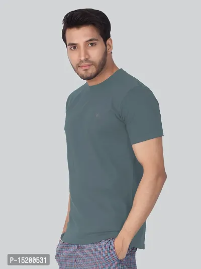 Reliable Grey Cotton Blend Solid Round Neck Tees For Men-thumb4