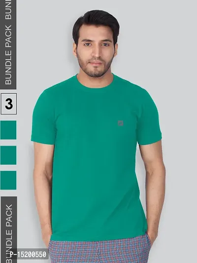 Reliable Green Cotton Blend Solid Round Neck Tees For Men-thumb0