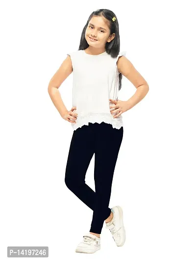 Stylish Navy Blue Cotton Solid Leggings For Girls-thumb0