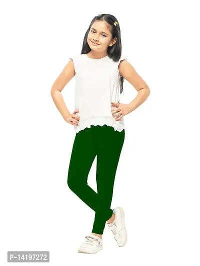 Stylish Green Cotton Solid Leggings For Girls-thumb0