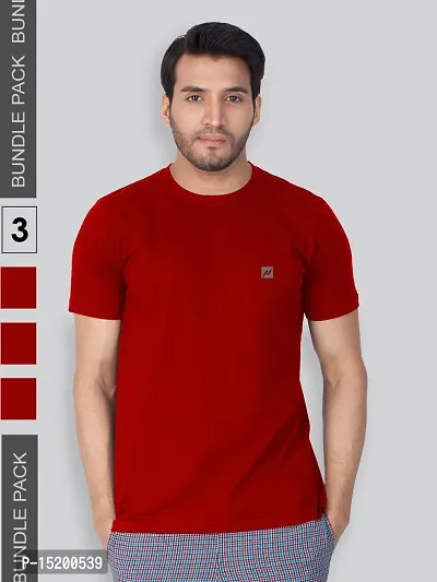 Reliable Red Cotton Blend Solid Round Neck Tees For Men-thumb0