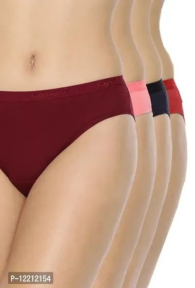 Stylish Fancy Cotton Blend Low-rise Outer Elastic Solid Bikini Panty Combo For Women Pack Of 4