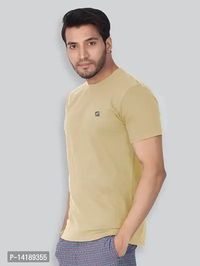 Reliable Beige Cotton Blend Solid Round Neck Tees For Men- Pack Of 2-thumb3