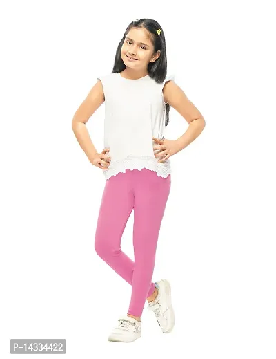 Alluring Pink Cotton Solid Leggings For Girls-thumb0