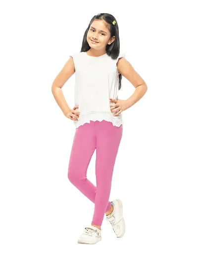 Alluring Pink Cotton Solid Leggings For Girls