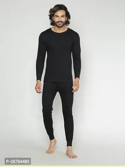 Stylish Lux Inferno Black Polycotton Solid Thermal Set For Men-thumb0