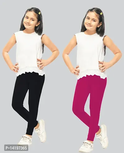 Stylish Multicoloured Cotton Solid Leggings For Girls Pack of 2