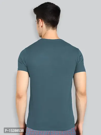 Reliable Blue Cotton Blend Solid Round Neck Tees For Men-thumb2