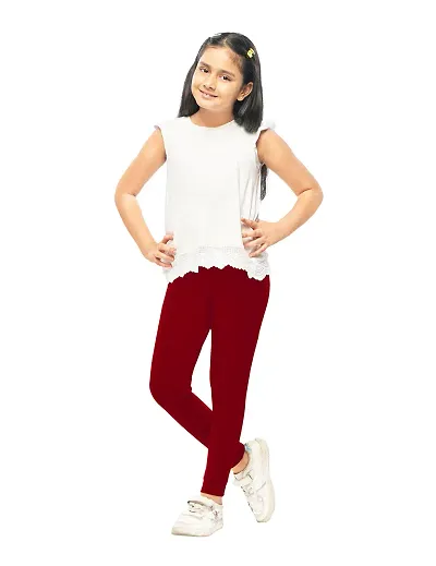 Alluring Red Cotton Solid Leggings For Girls