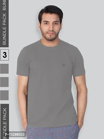 Reliable Grey Cotton Blend Solid Round Neck Tees For Men-thumb0