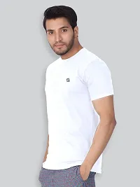 Reliable White Cotton Blend Solid Round Neck Tees For Men-thumb2