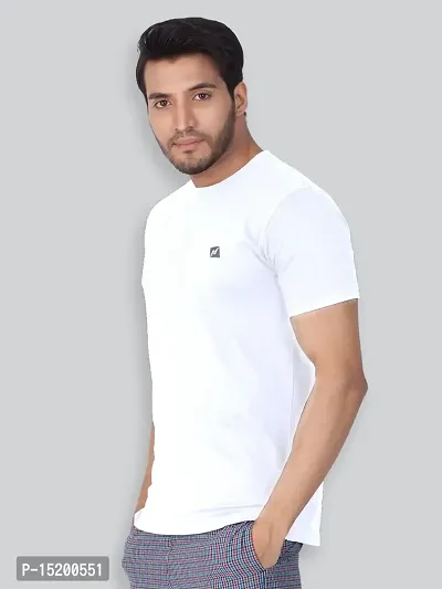 Reliable White Cotton Blend Solid Round Neck Tees For Men-thumb3