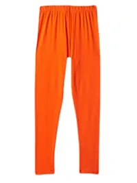 Alluring Orange Cotton Solid Leggings For Girls-thumb1