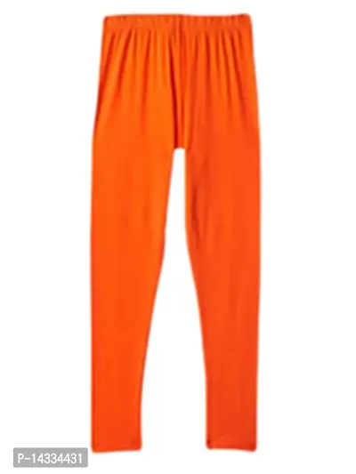 Alluring Orange Cotton Solid Leggings For Girls-thumb2
